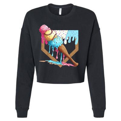 Baseball Ice Cream Dripping Home Plate Cropped Pullover Crew