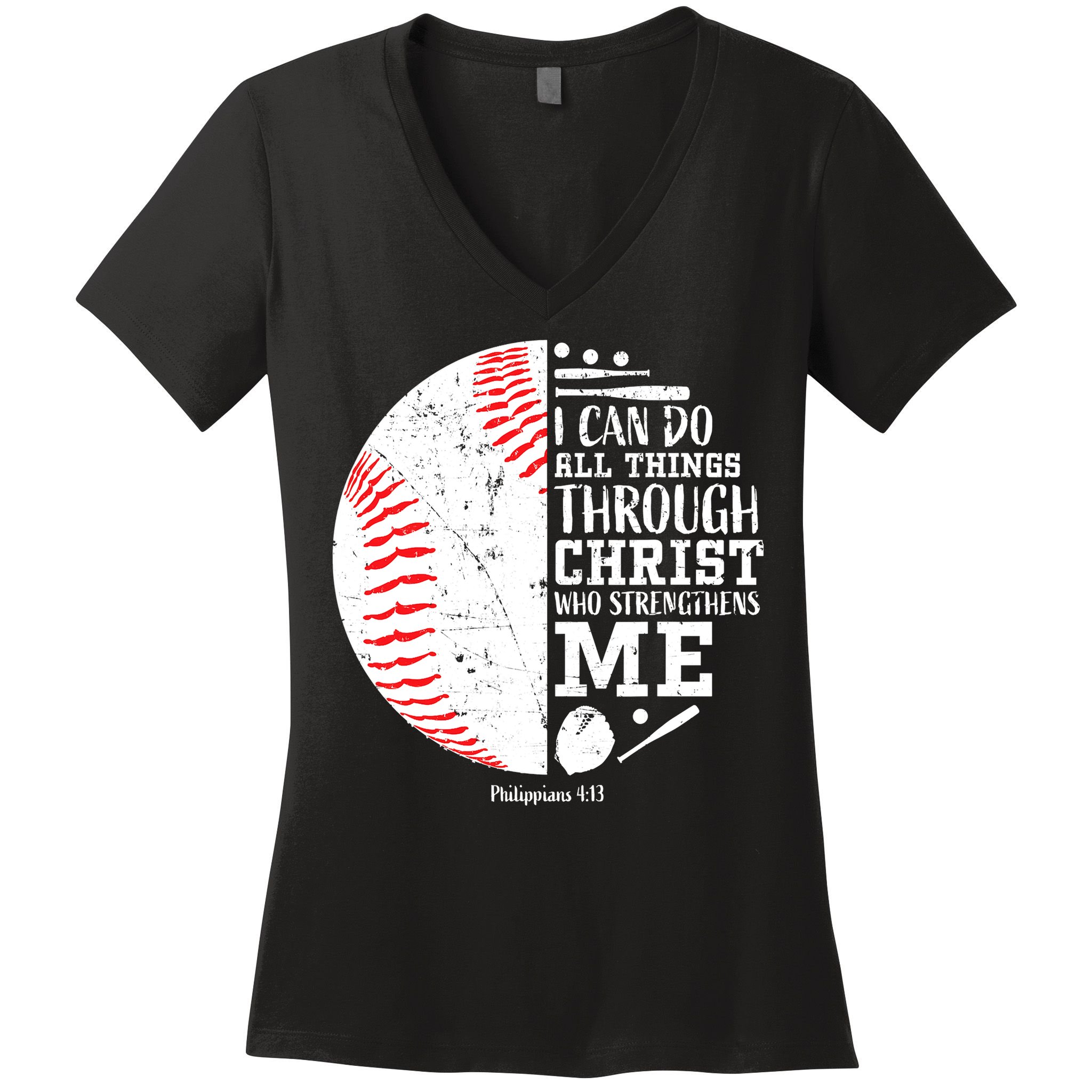 Baseball I Can Do All Thing Through Christ Who Strengthens Me Women's V-Neck T-Shirt