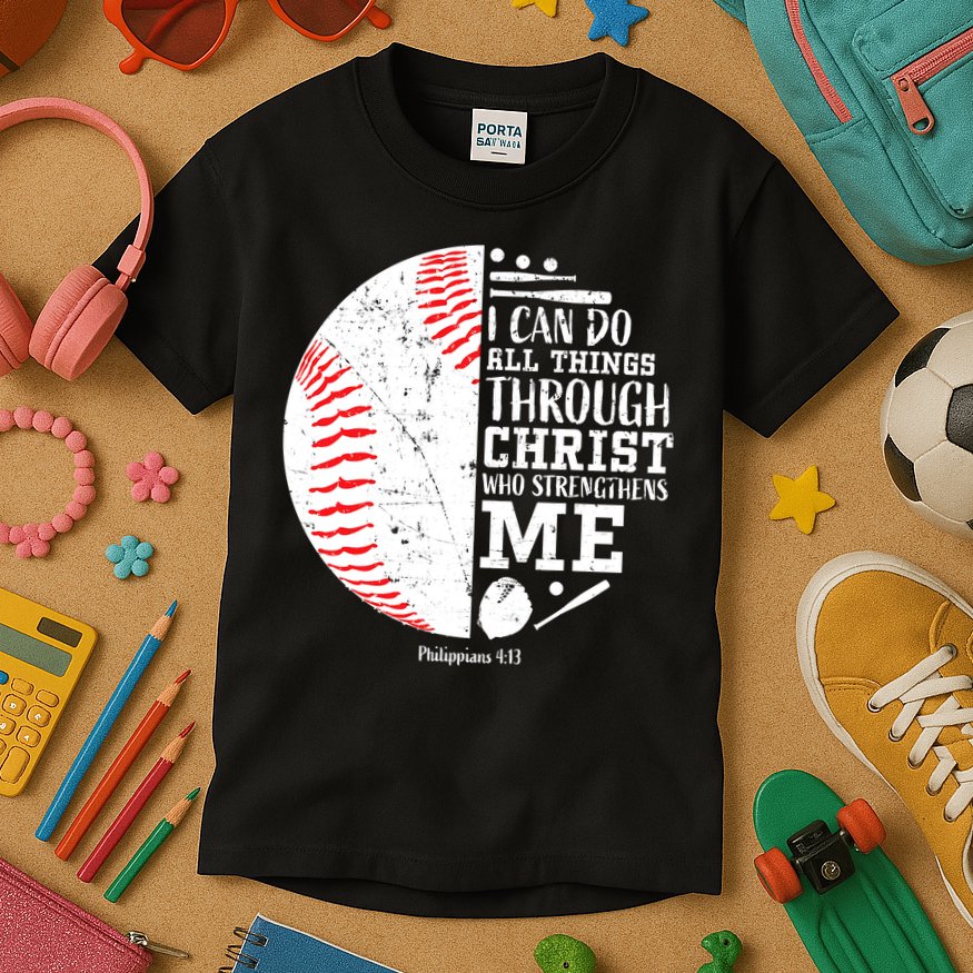 Baseball I Can Do All Thing Through Christ Who Strengthens Me Kids T-Shirt