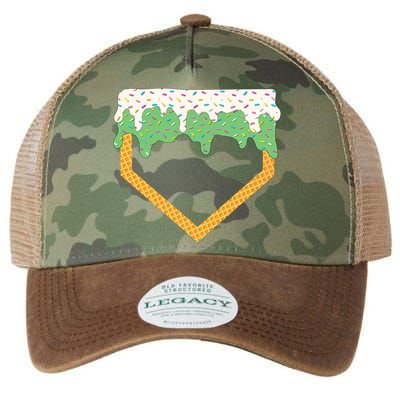 Baseball Ice Cream Dripping Baseball Home Plate Drip Legacy Tie Dye Trucker Hat