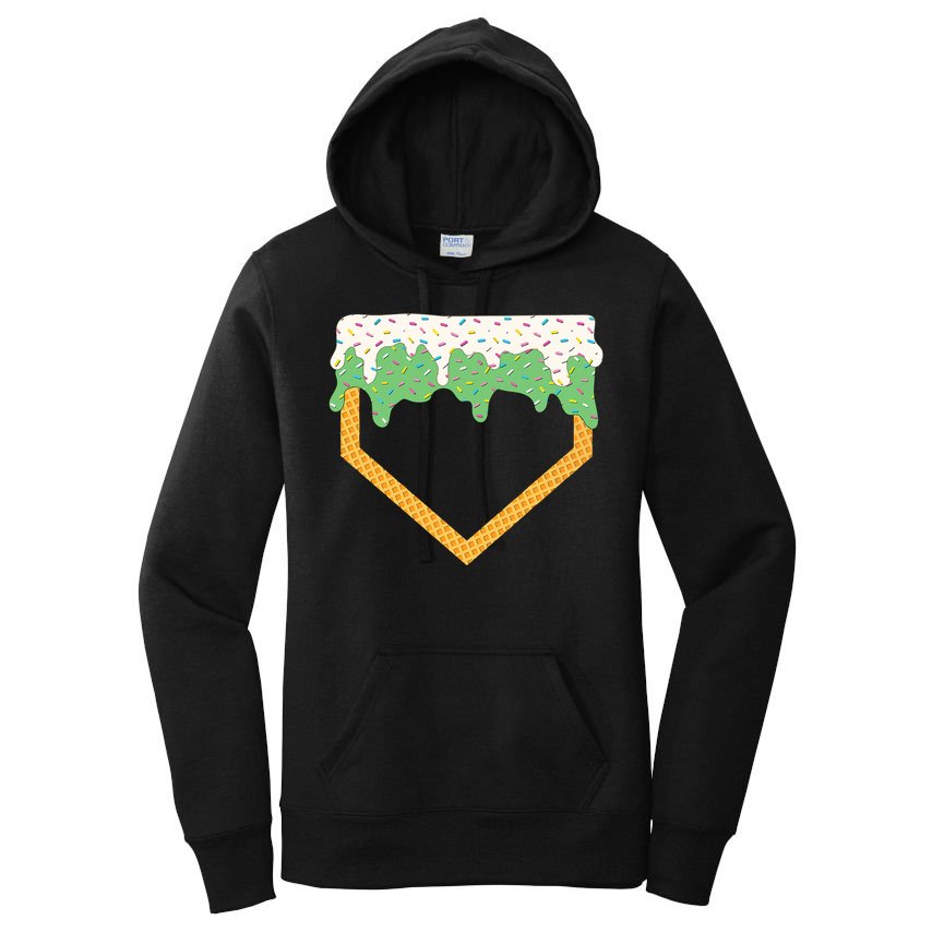 Baseball Ice Cream Dripping Baseball Home Plate Drip Women's Pullover Hoodie