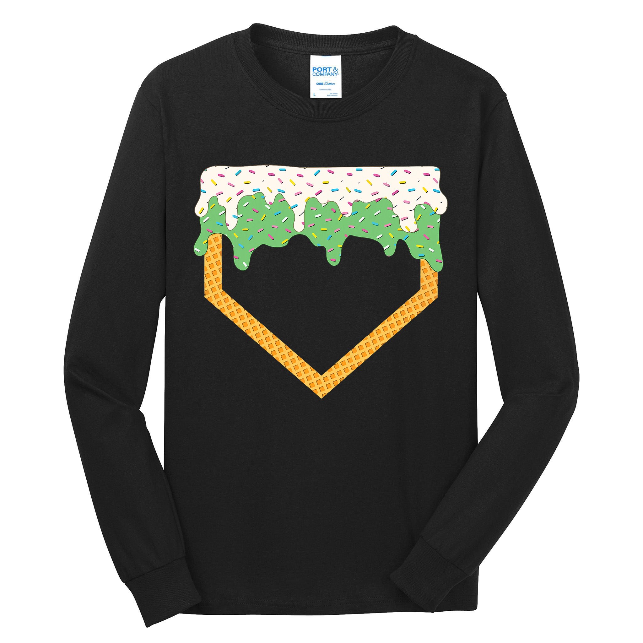 Baseball Ice Cream Dripping Baseball Home Plate Drip Tall Long Sleeve T-Shirt