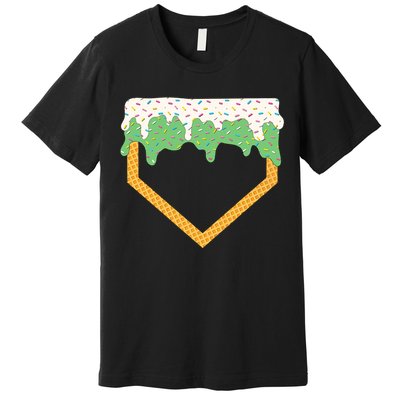 Baseball Ice Cream Dripping Baseball Home Plate Drip Premium T-Shirt