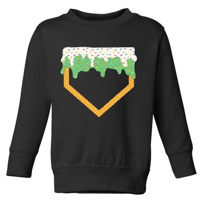 Baseball Ice Cream Dripping Baseball Home Plate Drip Toddler Sweatshirt