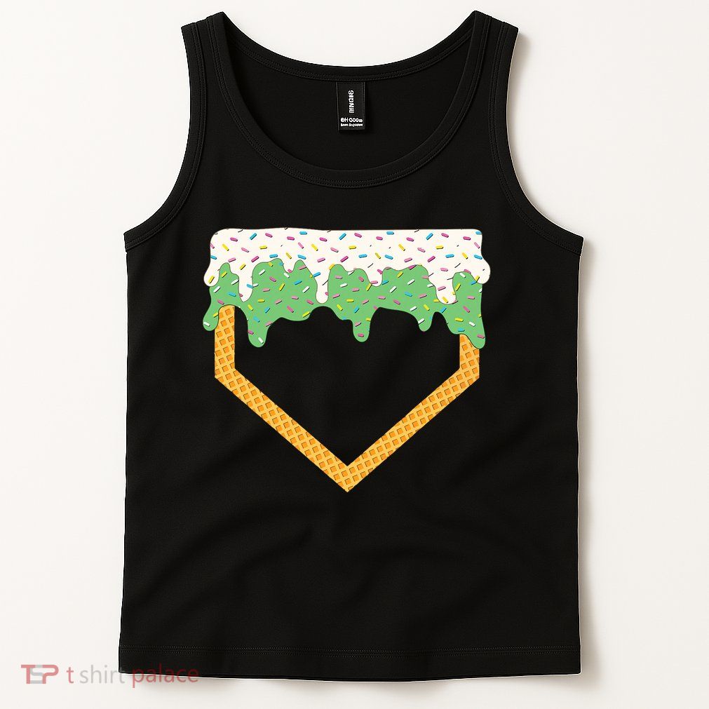 Baseball Ice Cream Dripping Baseball Home Plate Drip Tank Top
