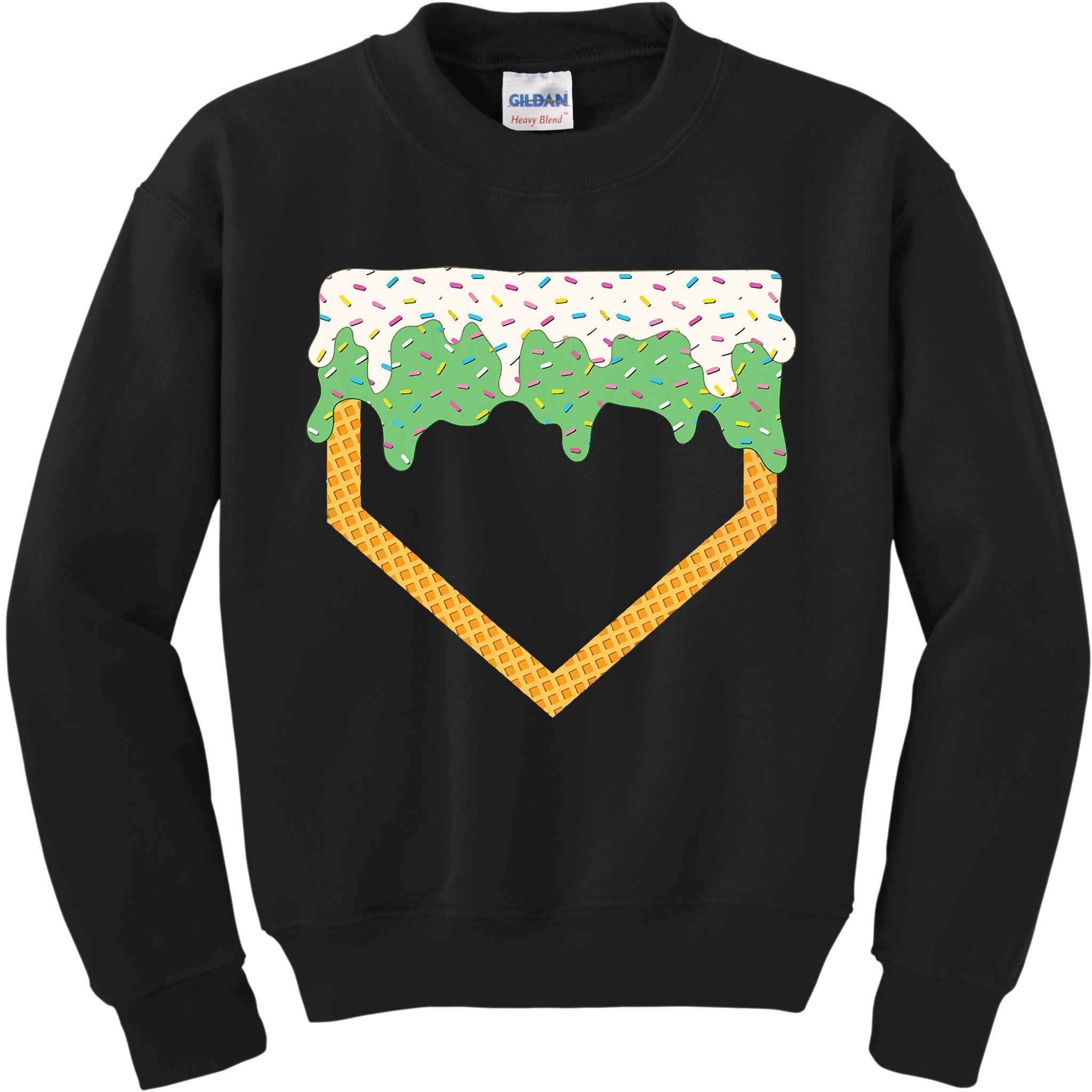Baseball Ice Cream Dripping Baseball Home Plate Drip Kids Sweatshirt