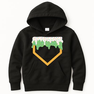 Baseball Ice Cream Dripping Baseball Home Plate Drip Kids Hoodie
