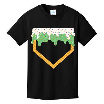 Baseball Ice Cream Dripping Baseball Home Plate Drip Kids T-Shirt