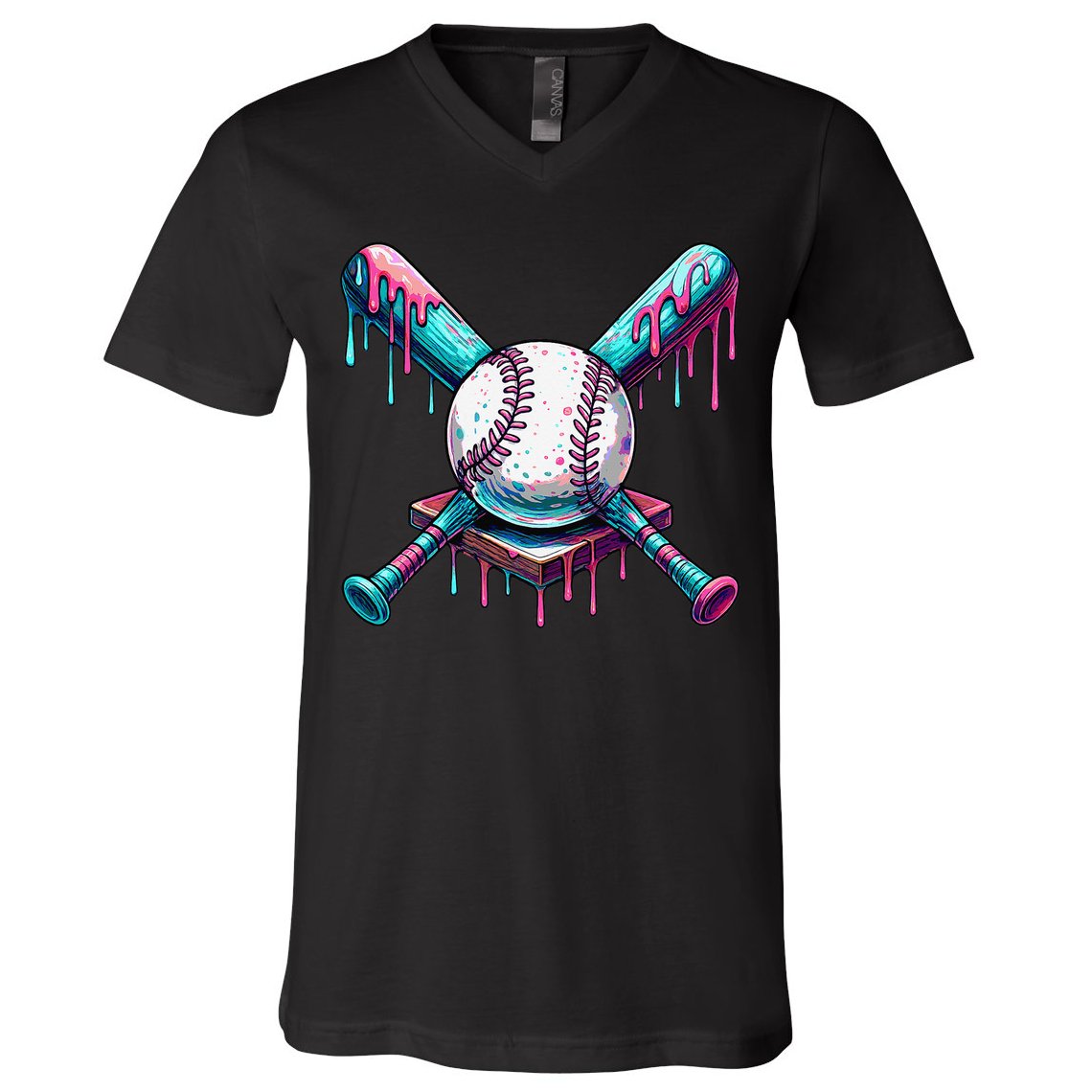 Baseball Ice Cream Drip Baseball V-Neck T-Shirt