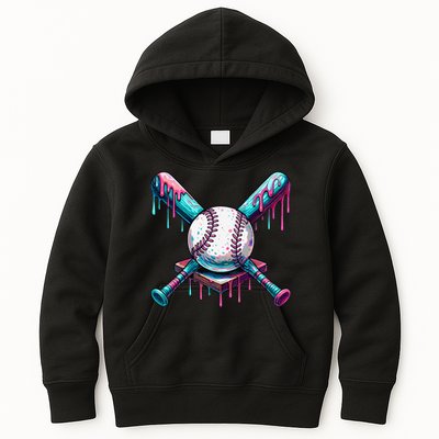 Baseball Ice Cream Drip Baseball Kids Hoodie