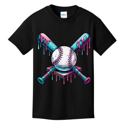Baseball Ice Cream Drip Baseball Kids T-Shirt
