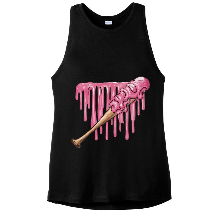 Baseball Ice Cream Baseball Bat With Sprinkles Drip Ladies PosiCharge Tri-Blend Wicking Tank