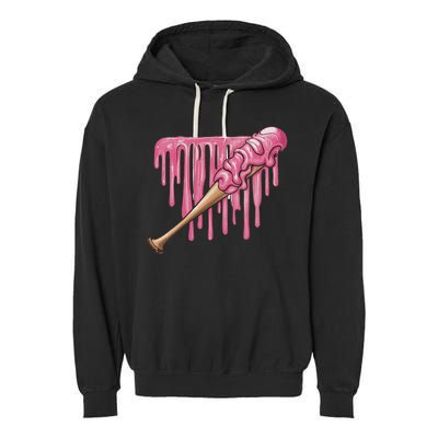 Baseball Ice Cream Baseball Bat With Sprinkles Drip Garment-Dyed Fleece Hoodie