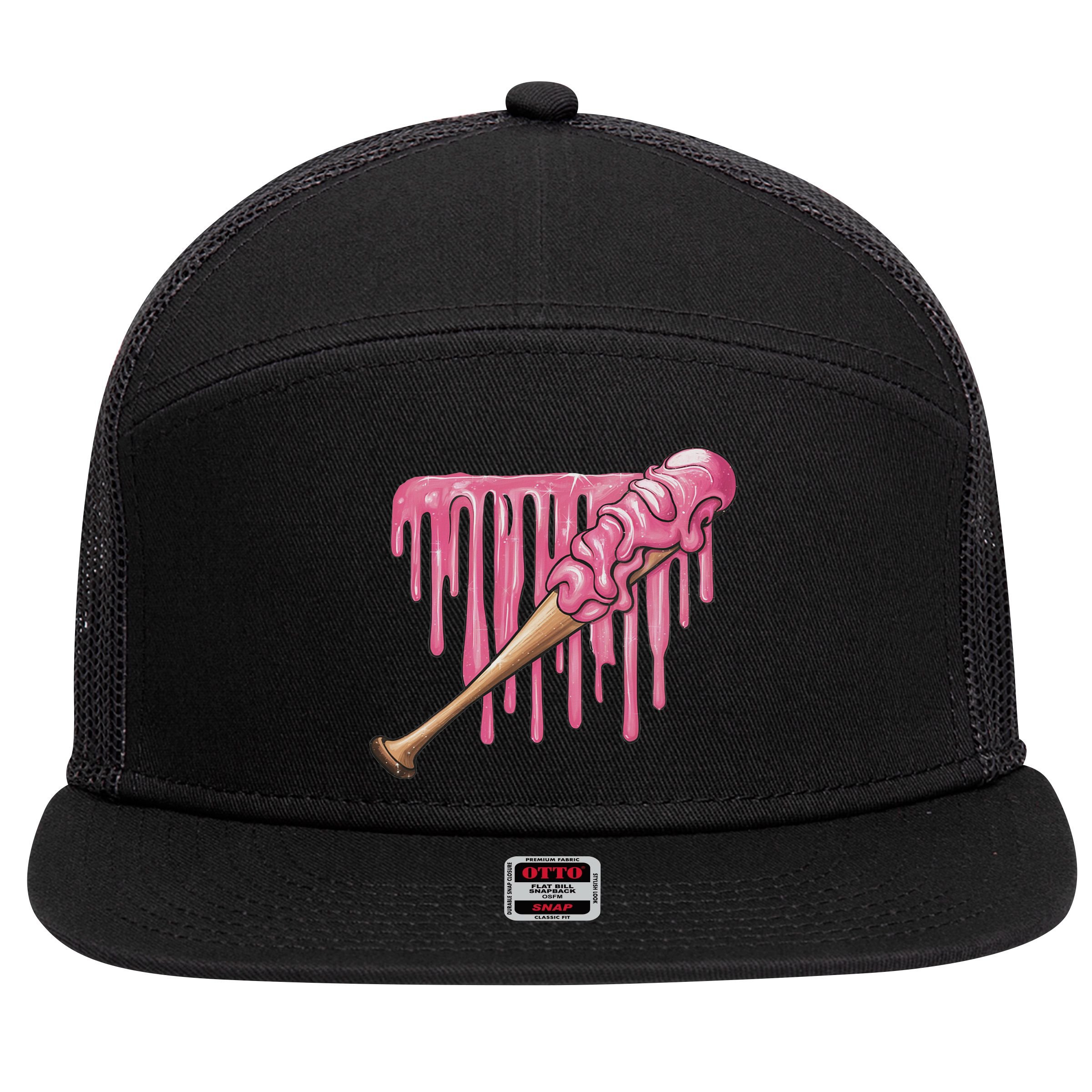 Baseball Ice Cream Baseball Bat With Sprinkles Drip 7 Panel Mesh Trucker Snapback Hat