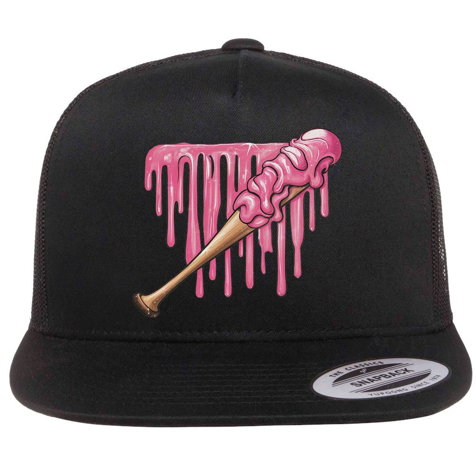 Baseball Ice Cream Baseball Bat With Sprinkles Drip Flat Bill Trucker Hat