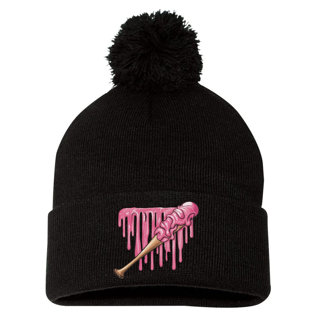 Baseball Ice Cream Baseball Bat With Sprinkles Drip Pom Pom 12in Knit Beanie
