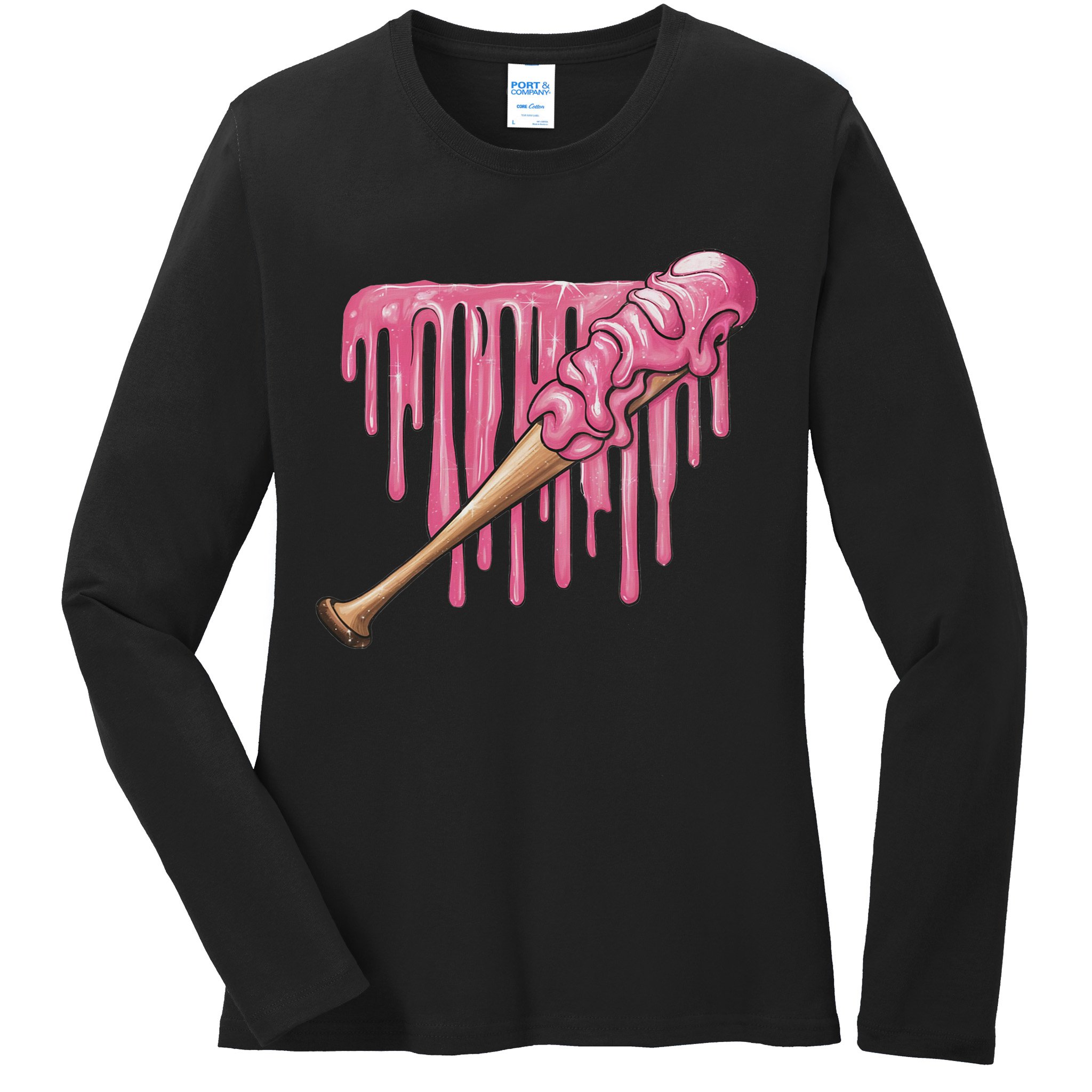 Baseball Ice Cream Baseball Bat With Sprinkles Drip Ladies Long Sleeve Shirt