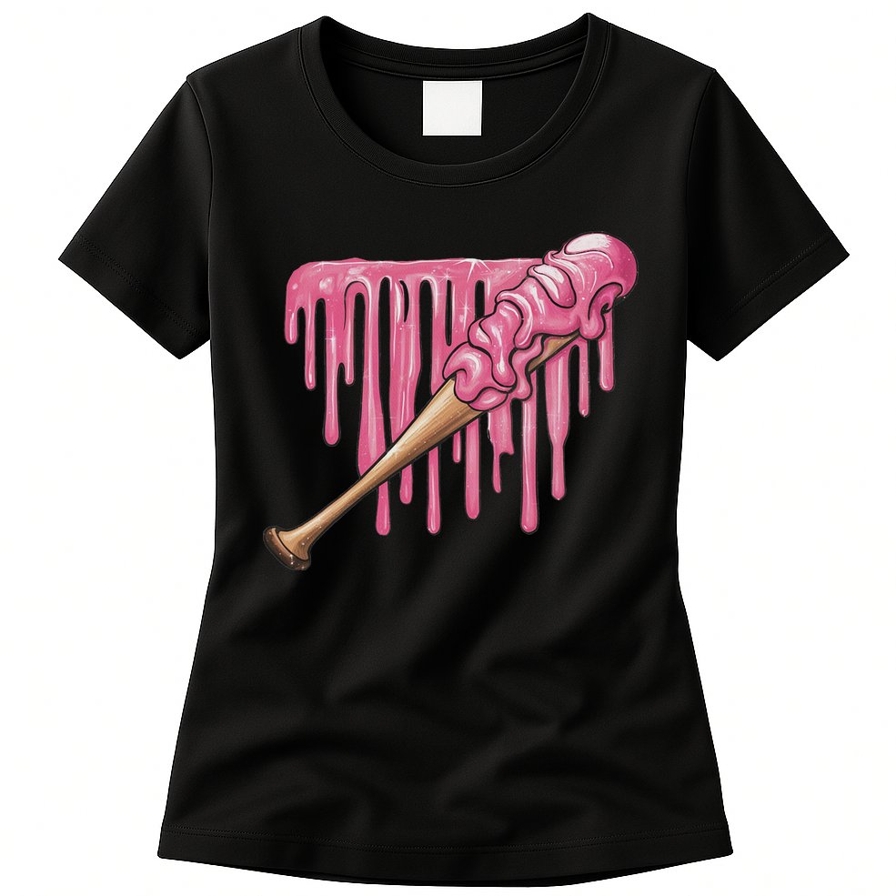 Baseball Ice Cream Baseball Bat With Sprinkles Drip Womens T-Shirt