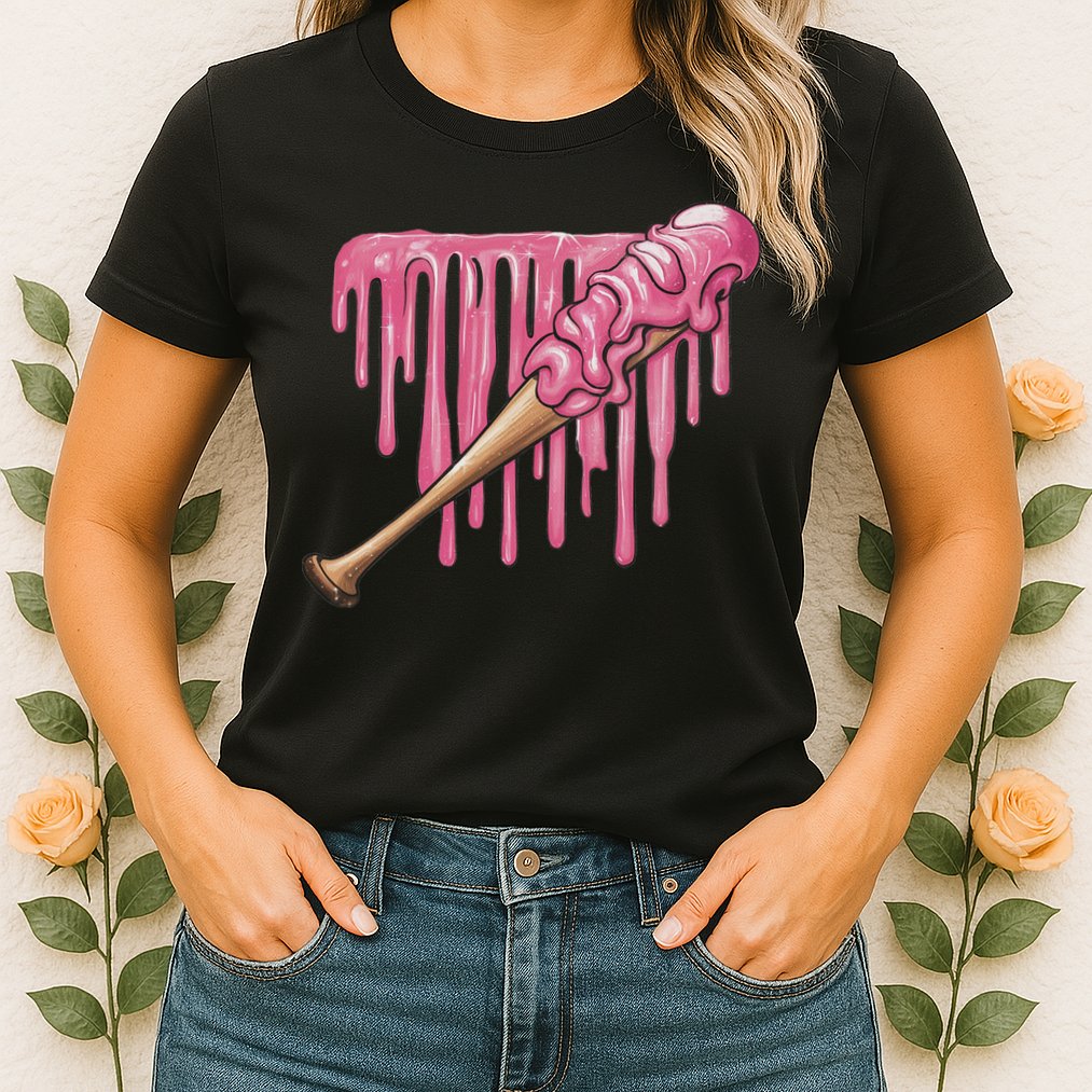 Baseball Ice Cream Baseball Bat With Sprinkles Drip Womens T-Shirt