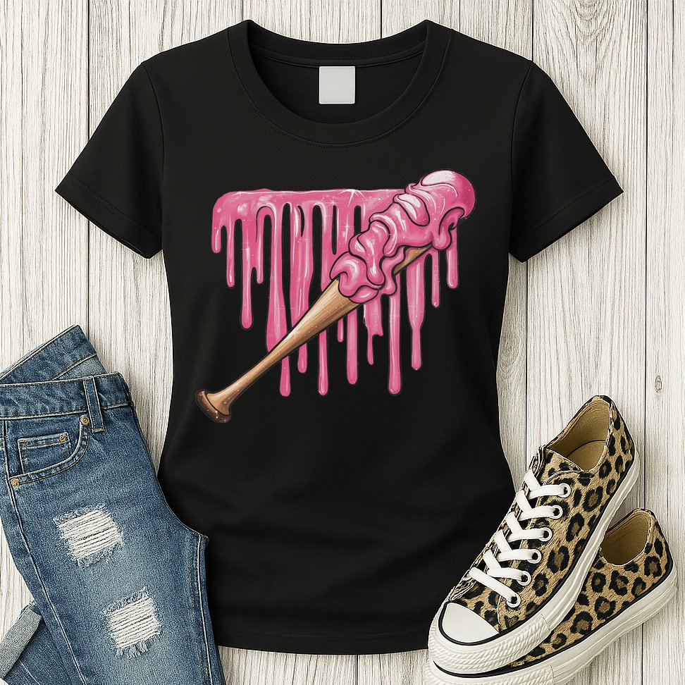 Baseball Ice Cream Baseball Bat With Sprinkles Drip Womens T-Shirt
