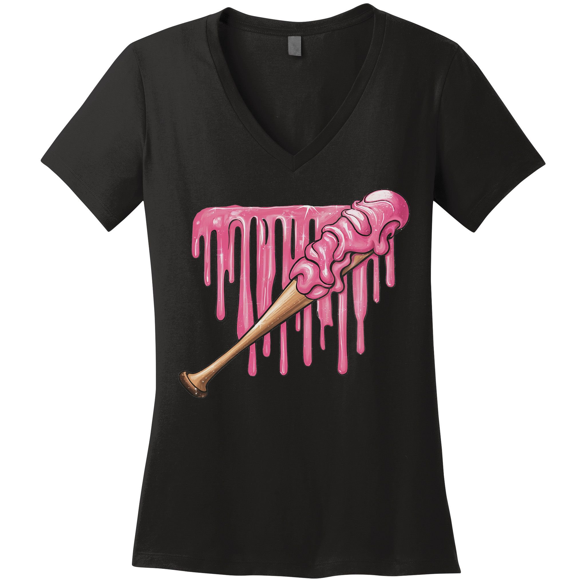 Baseball Ice Cream Baseball Bat With Sprinkles Drip Women's V-Neck T-Shirt