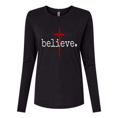 Believe In Cross Christian Saying Womens Cotton Relaxed Long Sleeve T-Shirt