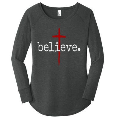 Believe In Cross Christian Saying Women's Perfect Tri Tunic Long Sleeve Shirt