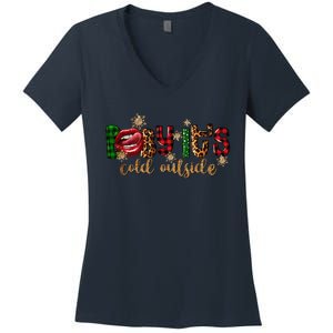 Baby ItS Cold Outside Lips Buffalo Plaid Christmas Pajama Women's V-Neck T-Shirt