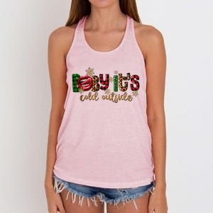 Baby ItS Cold Outside Lips Buffalo Plaid Christmas Pajama Women's Knotted Racerback Tank