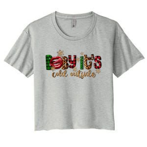 Baby ItS Cold Outside Lips Buffalo Plaid Christmas Pajama Women's Crop Top Tee