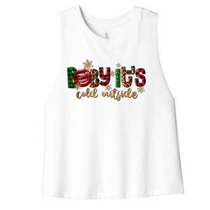 Baby ItS Cold Outside Lips Buffalo Plaid Christmas Pajama Women's Racerback Cropped Tank