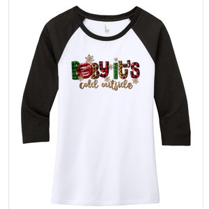 Baby ItS Cold Outside Lips Buffalo Plaid Christmas Pajama Women's Tri-Blend 3/4-Sleeve Raglan Shirt