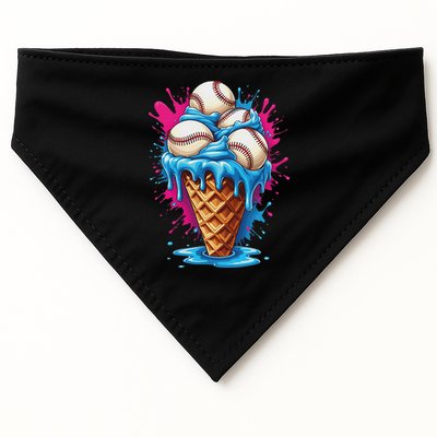 Baseball Ice Cream Funny Ice Cream Baseball Drip Watercolor USA-Made Doggie Bandana