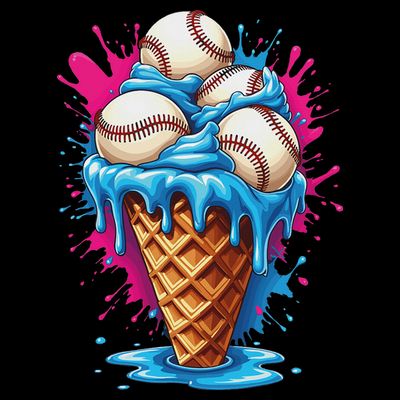 Baseball Ice Cream Funny Ice Cream Baseball Drip Watercolor T-Shirt