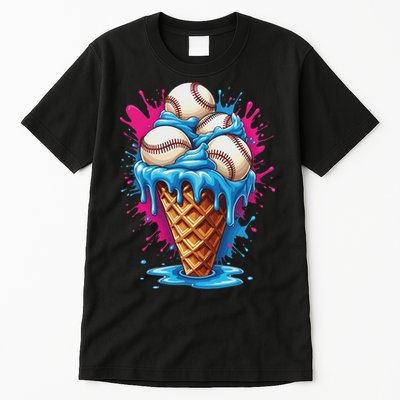 Baseball Ice Cream Funny Ice Cream Baseball Drip Watercolor Tall T-Shirt