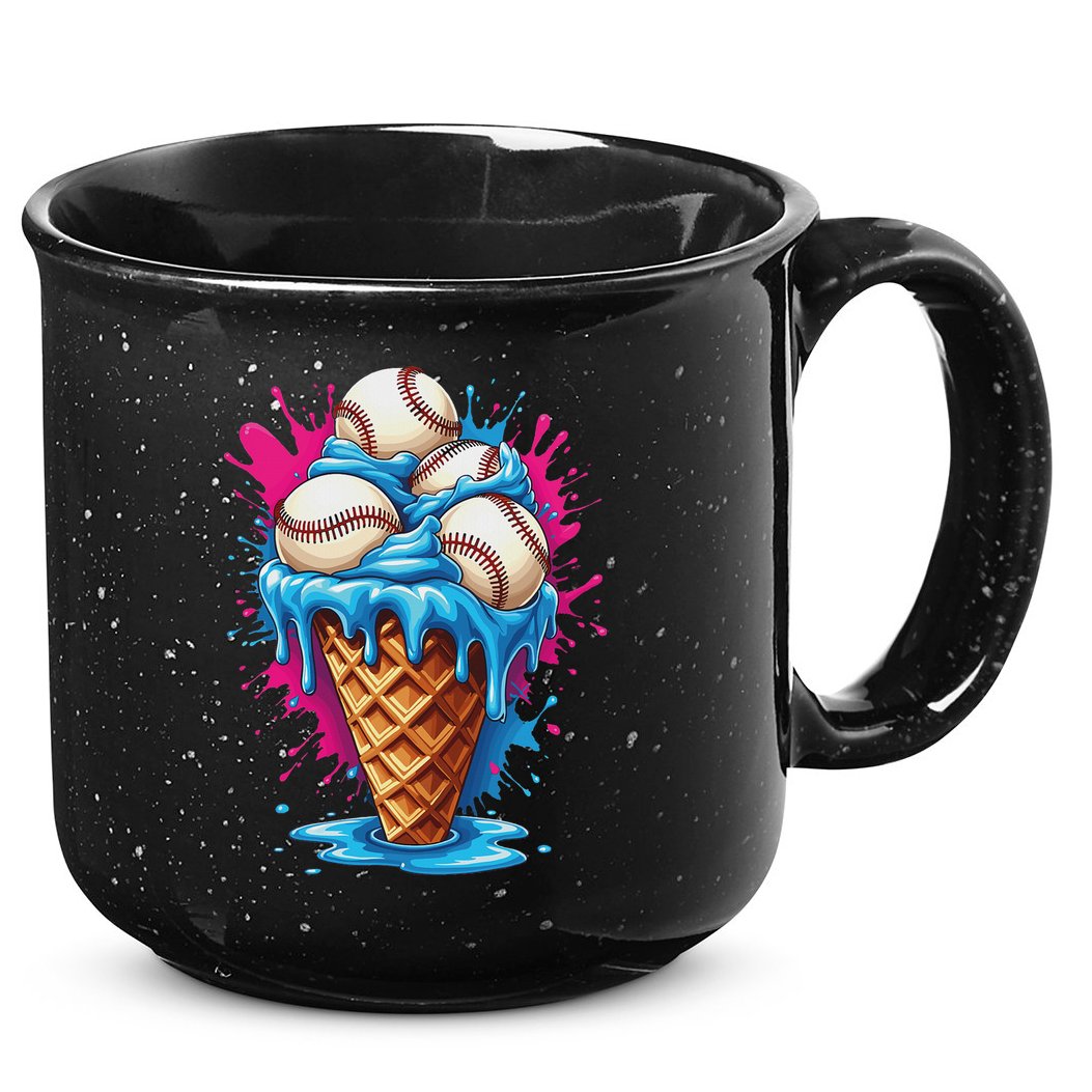 Baseball Ice Cream Funny Ice Cream Baseball Drip Watercolor 15oz Campfire Ceramic Mug
