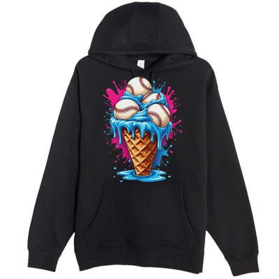 Baseball Ice Cream Funny Ice Cream Baseball Drip Watercolor Premium Pullover Hoodie