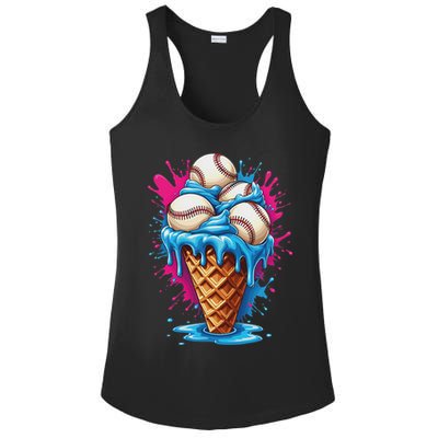 Baseball Ice Cream Funny Ice Cream Baseball Drip Watercolor Ladies PosiCharge Competitor Racerback Tank