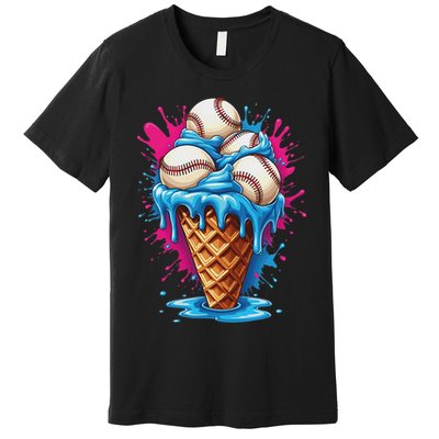 Baseball Ice Cream Funny Ice Cream Baseball Drip Watercolor Premium T-Shirt