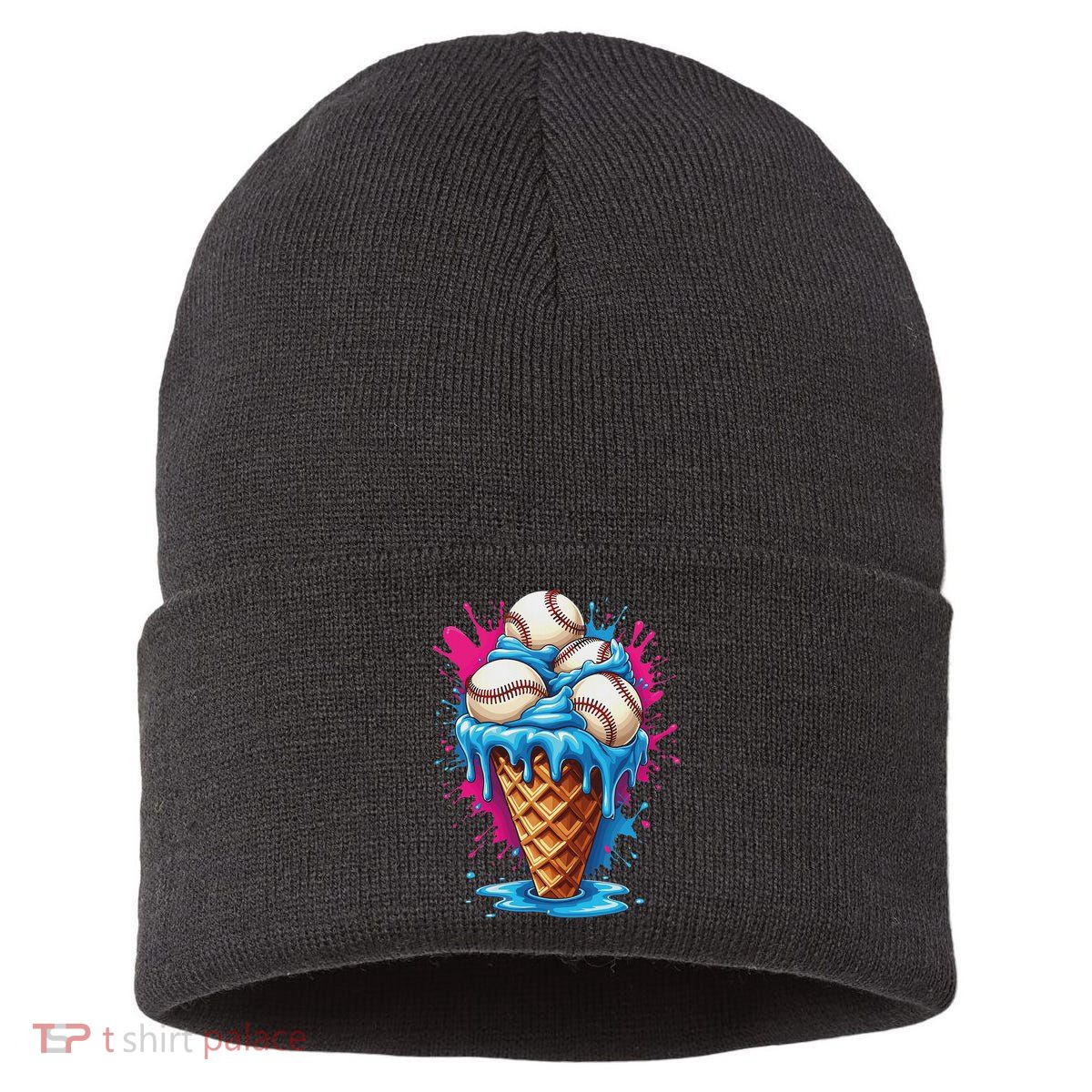 Baseball Ice Cream Funny Ice Cream Baseball Drip Watercolor Sustainable Knit Beanie