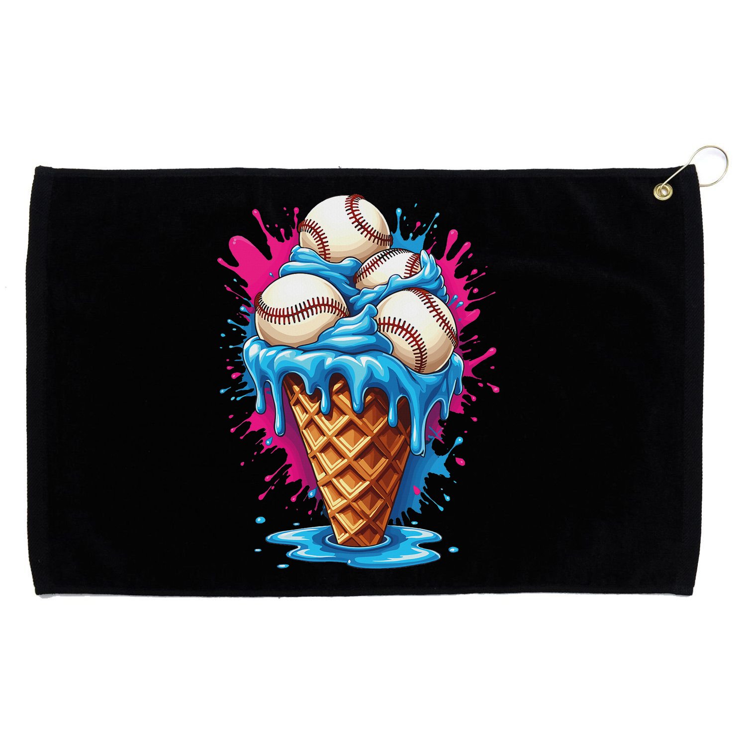 Baseball Ice Cream Funny Ice Cream Baseball Drip Watercolor Grommeted Golf Towel