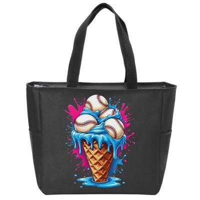 Baseball Ice Cream Funny Ice Cream Baseball Drip Watercolor Zip Tote Bag