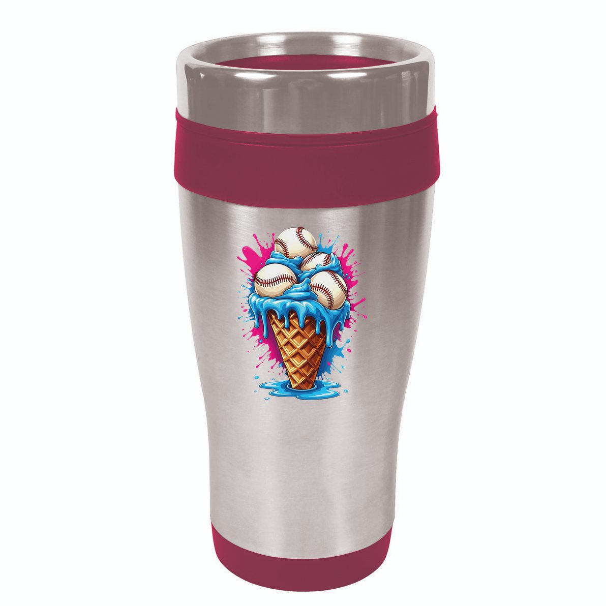 Baseball Ice Cream Funny Ice Cream Baseball Drip Watercolor 16oz Travel Tumbler