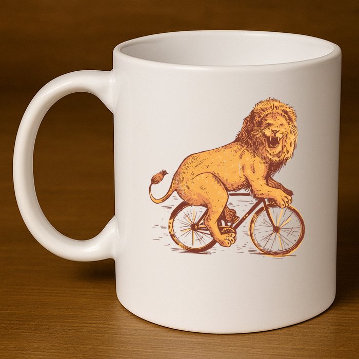 Bicycle Lion 11oz C Handle Ceramic Mug