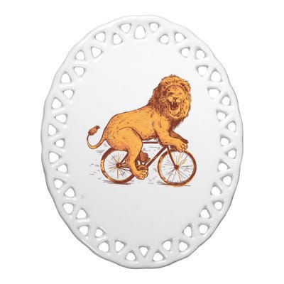 Bicycle Lion Ceramic Oval Ornament