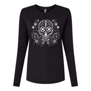 Bicycle Skull Womens Cotton Relaxed Long Sleeve T-Shirt