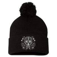 Bicycle Skull Pom Pom 12in Knit Beanie