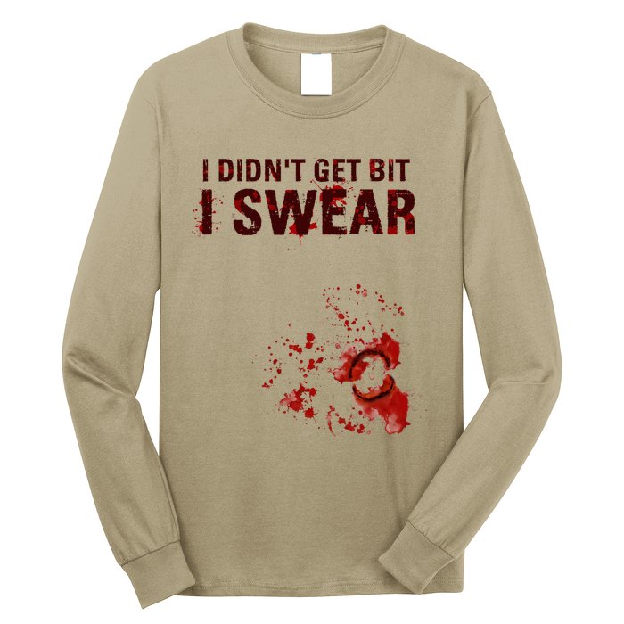 Bloody I DidnT Get Bit Funny Zombie Bite Halloween Long Sleeve Shirt