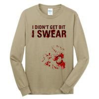 Bloody I DidnT Get Bit Funny Zombie Bite Halloween Tall Long Sleeve T-Shirt