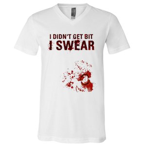 Bloody I DidnT Get Bit Funny Zombie Bite Halloween V-Neck T-Shirt